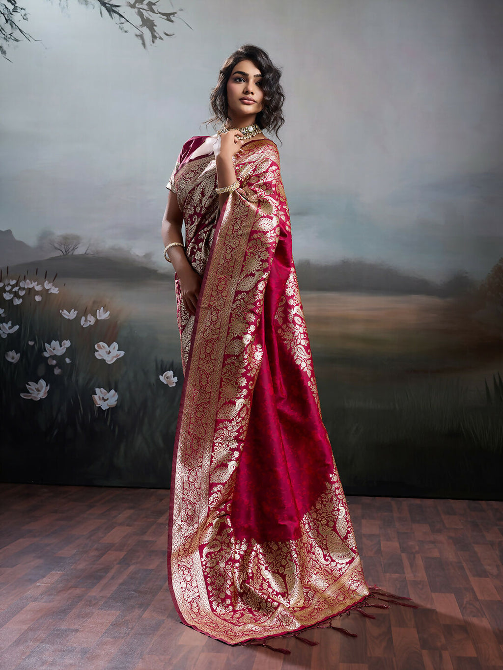 Shree Shyam Fashion Maroon Silk Blend Saree