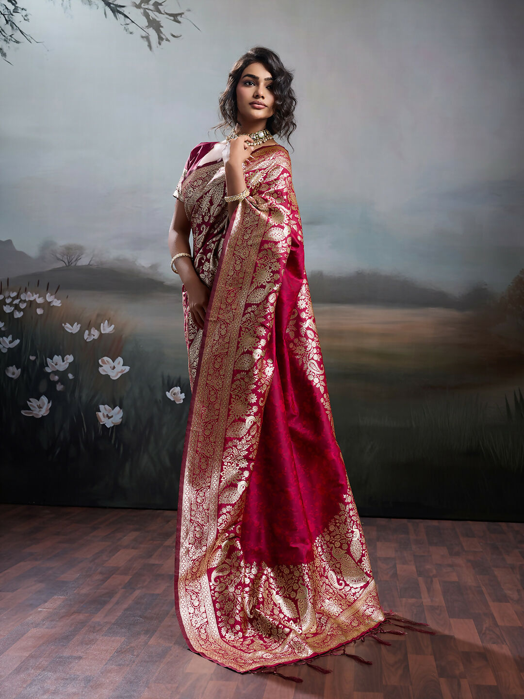Shree Shyam Fashion Maroon Silk Blend Saree