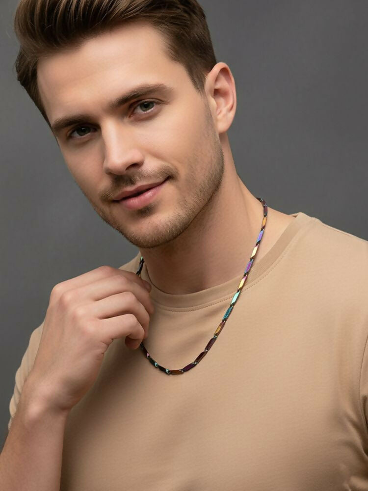 NVR Men's Handcrafted Multicolour Rhodium Plated Chain