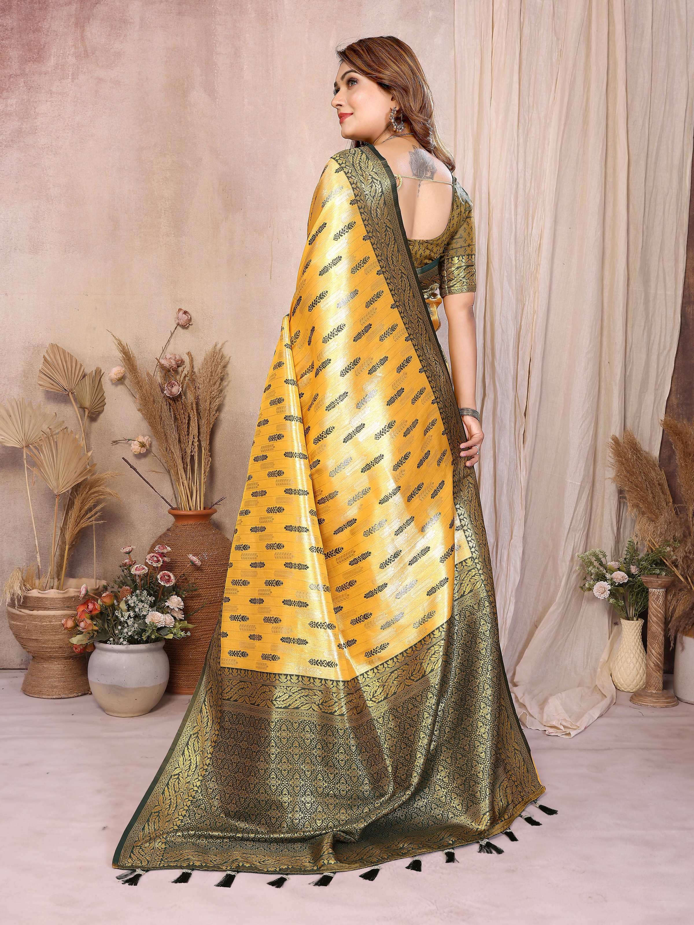 Aastha Fashion Yellow Tissue Silk Paithani Woven Saree
