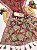 Vastranavya Maroon Muga Cotton Meenakari & Azarakh Pallu Saree with Contrast Blouse