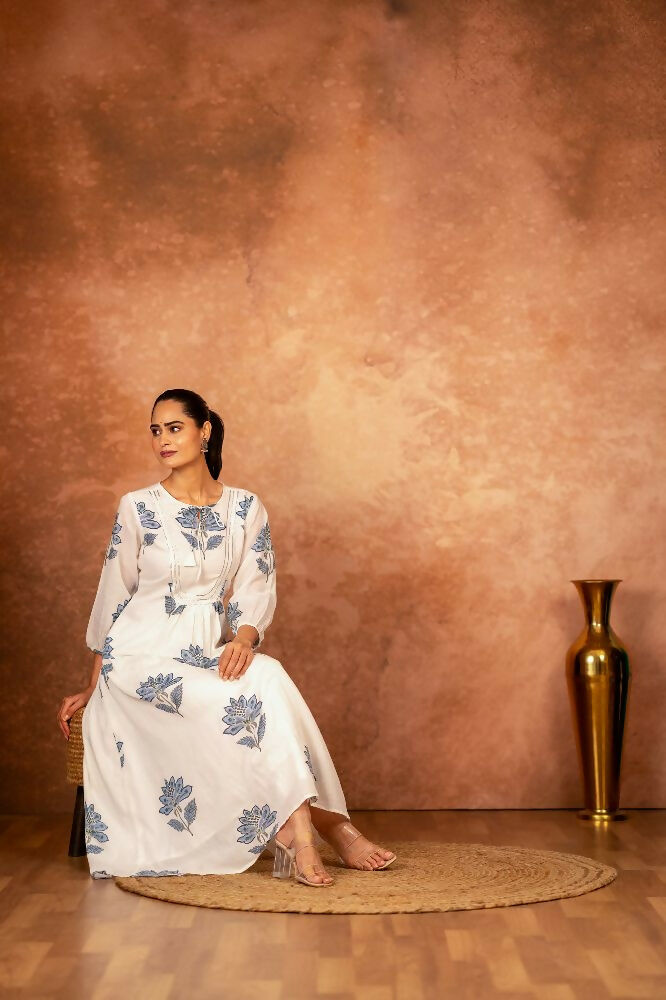 Joban Fashion Blue Floral Hand Block Printed Cotton Kurta Pant Set