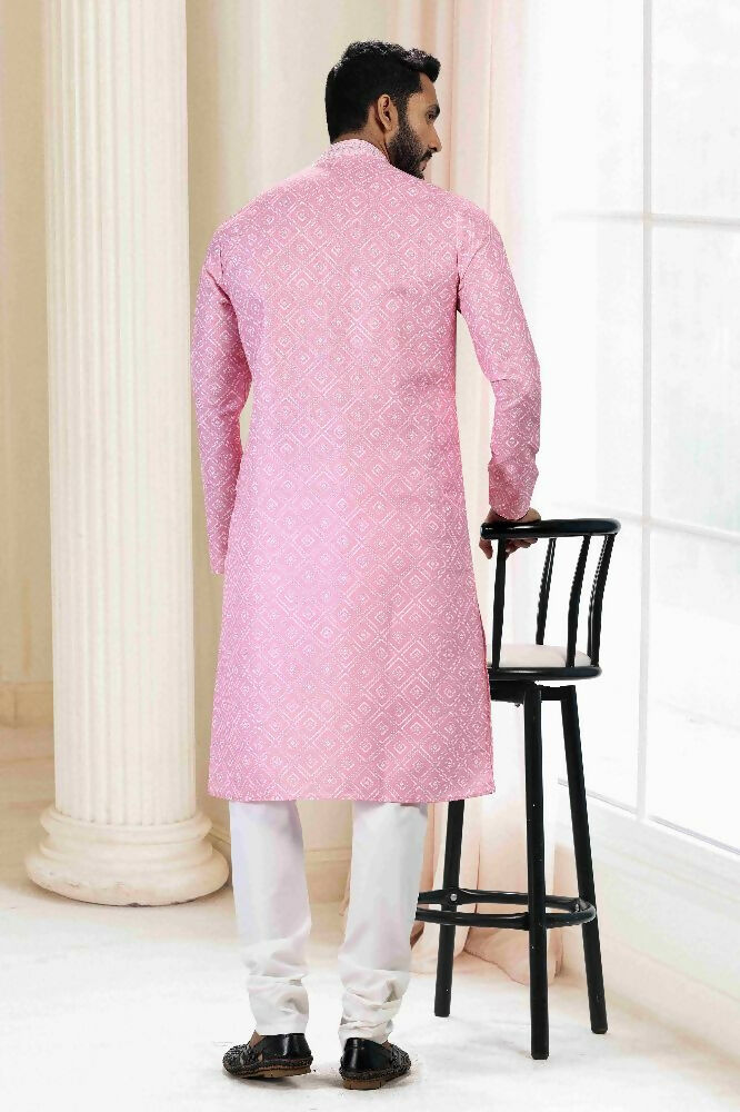 Raivat Ethnic Cotton Thread Work Kurta Pajama In Baby Pink Colour