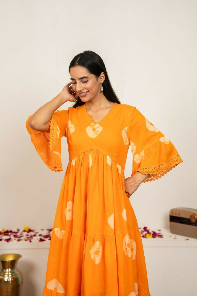 Joban Fashion Orange Tie & Dye Cotton Dress