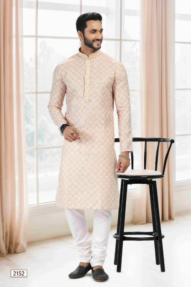 Raivat Ethnic Cotton Thread Work Kurta Pajama In Yellow Colour