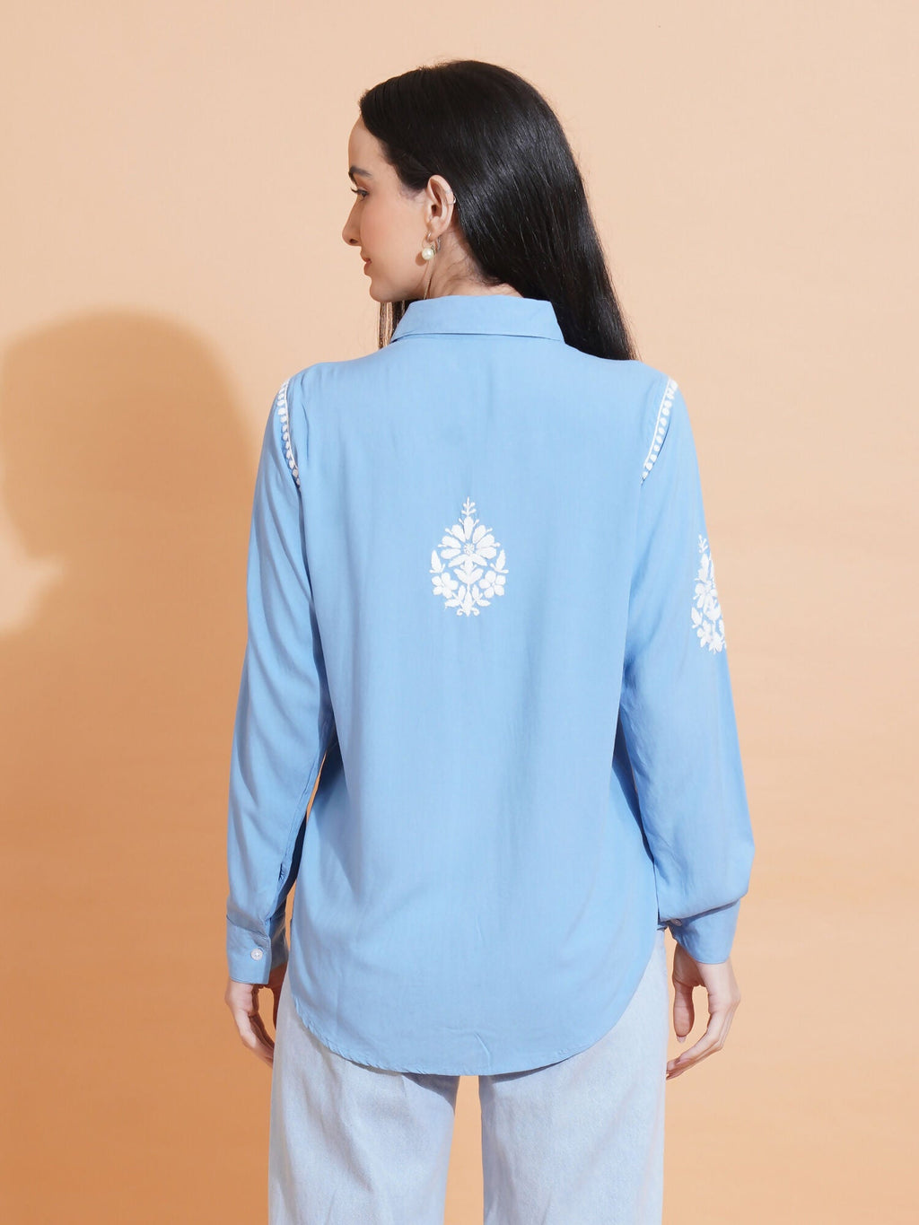 Pahnaz Modal Chikankari Handwork Shirt-Blue