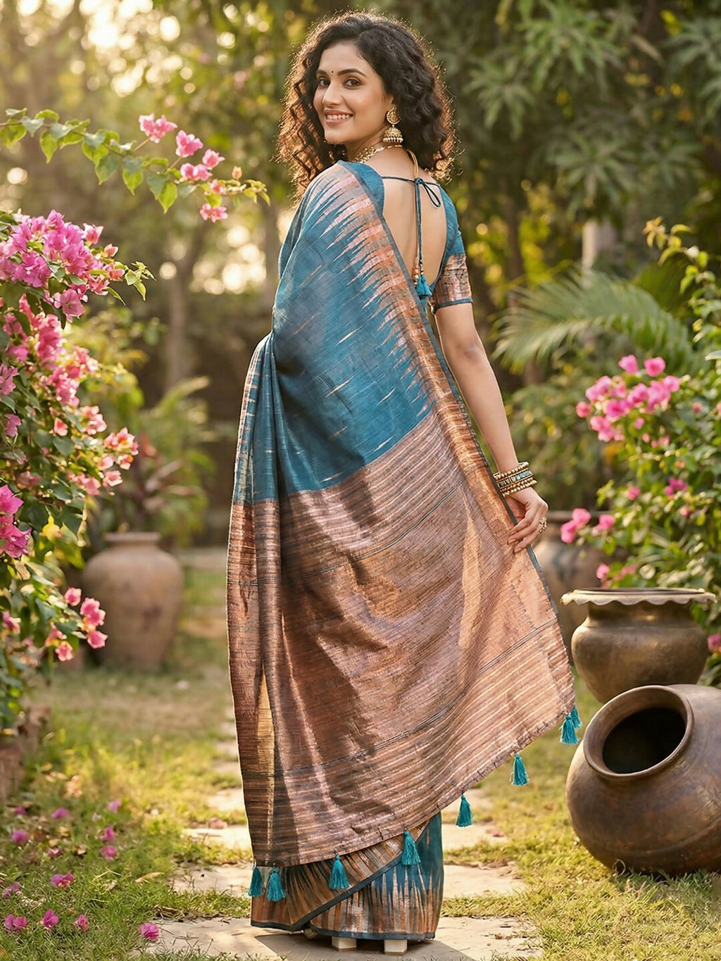 Shree Shyam Fashion Blue Linen Cotton Saree