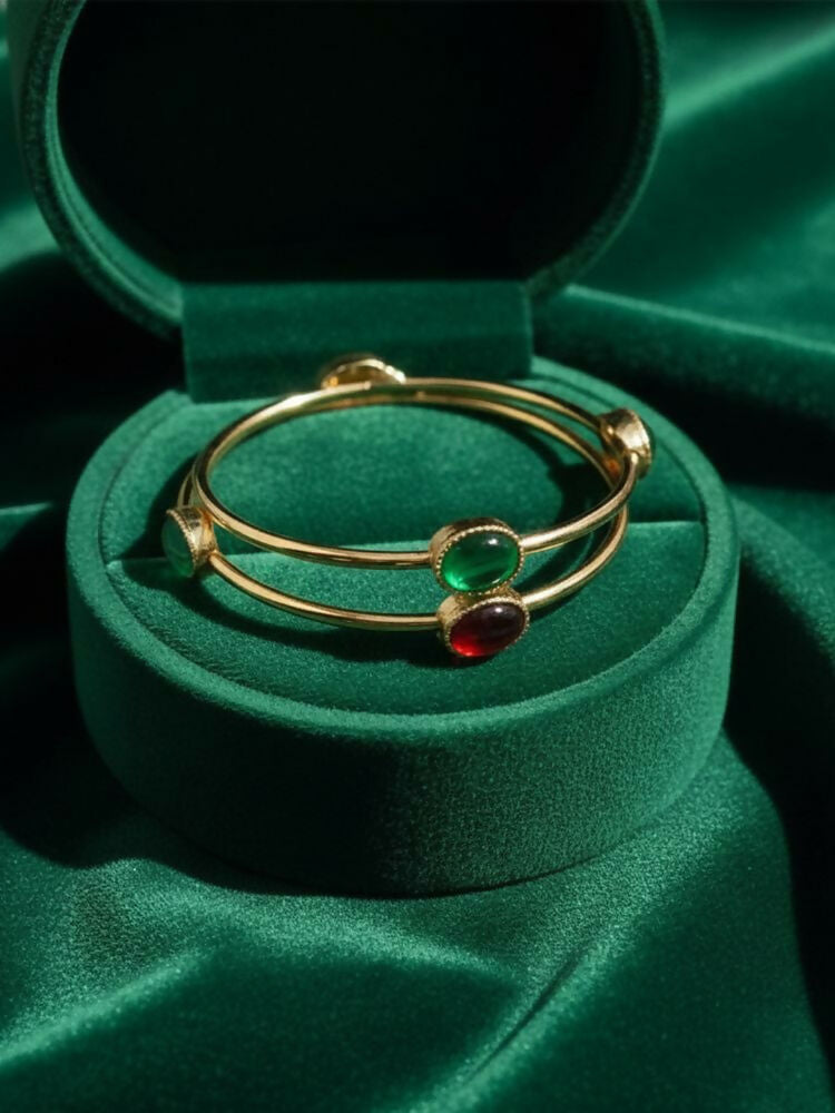 NVR Women Set of 2 Gold Plated Artificial Stone Bangle