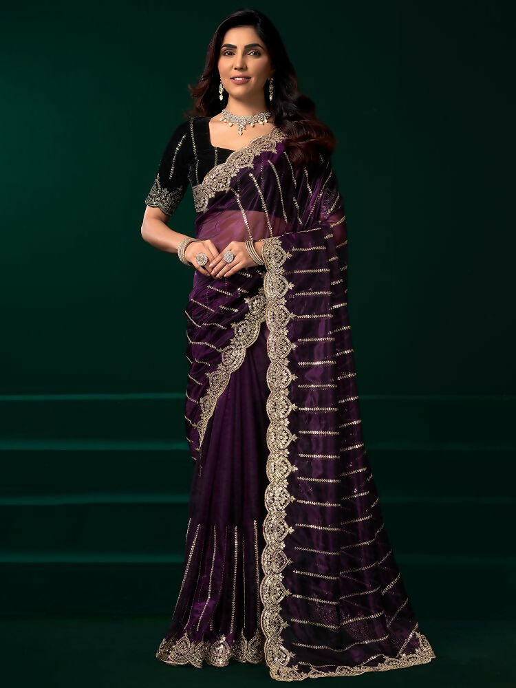 Joban Fashion Wine Net Party Wear Sarees