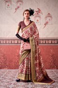 Vastranavya Pink Tussar Silk Printed with Viscose Border Saree & Unstitched Blouse