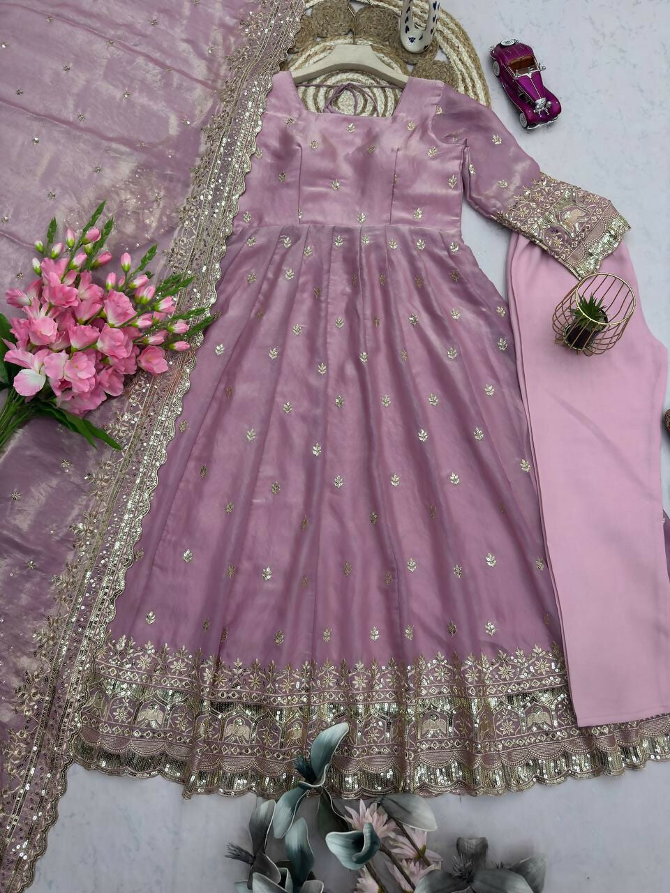 Teeya Creation Onion Fendy Silk Designer Heavy Work Wedding Wear Long Gown