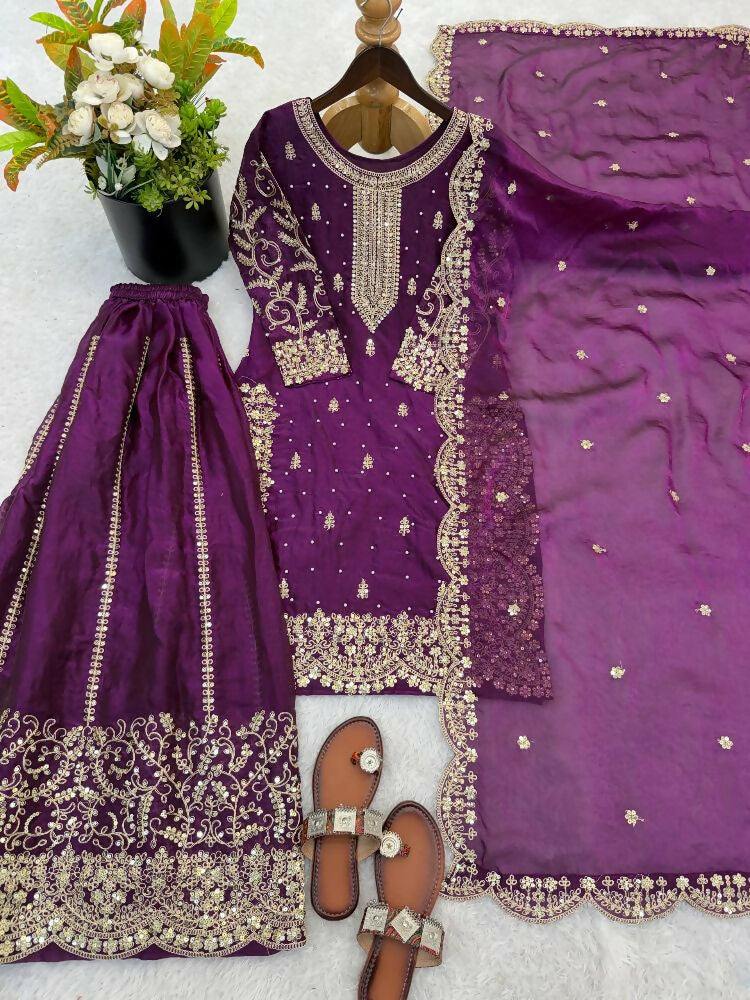 Teeya Creation Wine Color Fendy Silk Embroidery Work Wedding Wear Salwar Suit