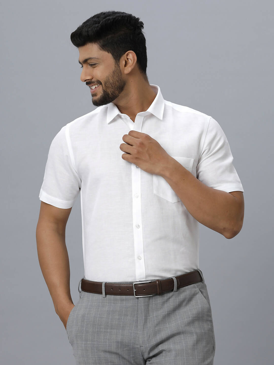 Ramraj Cotton Mens Half Sleeve Formal 100 % Cotton White Shirt