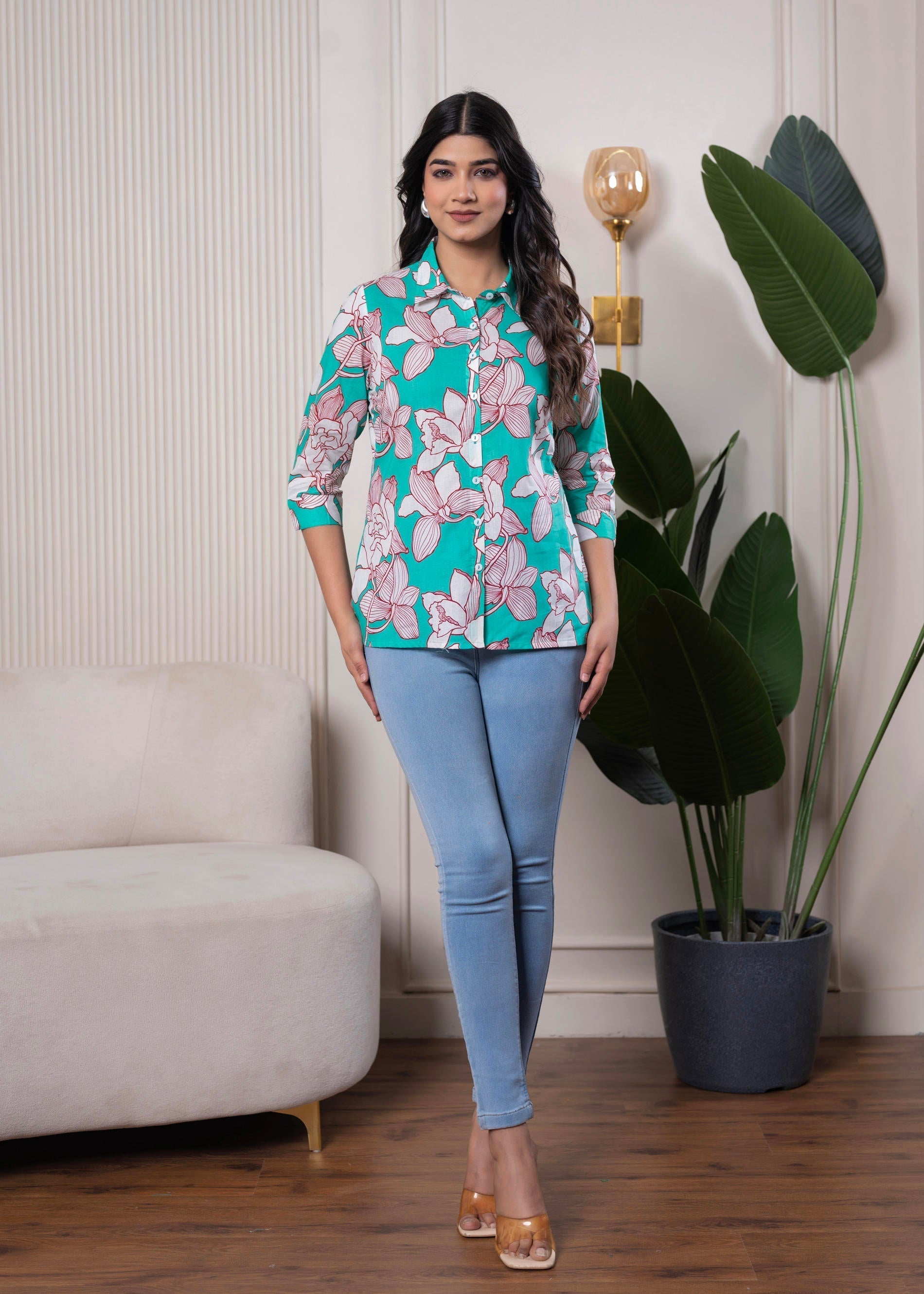 Juniper Lamora Turquoise Floral Button-Down Shirt