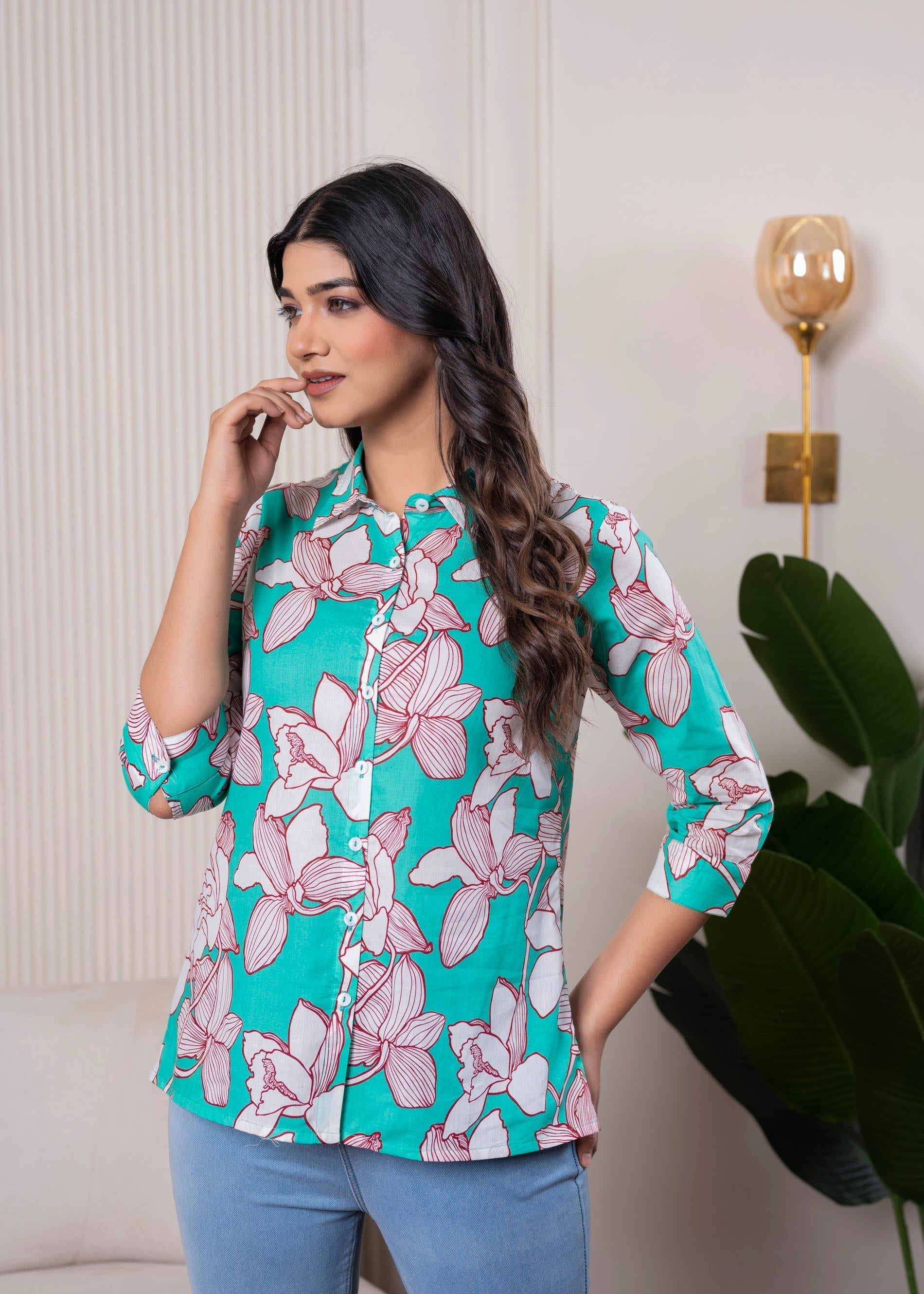 Juniper Lamora Turquoise Floral Button-Down Shirt