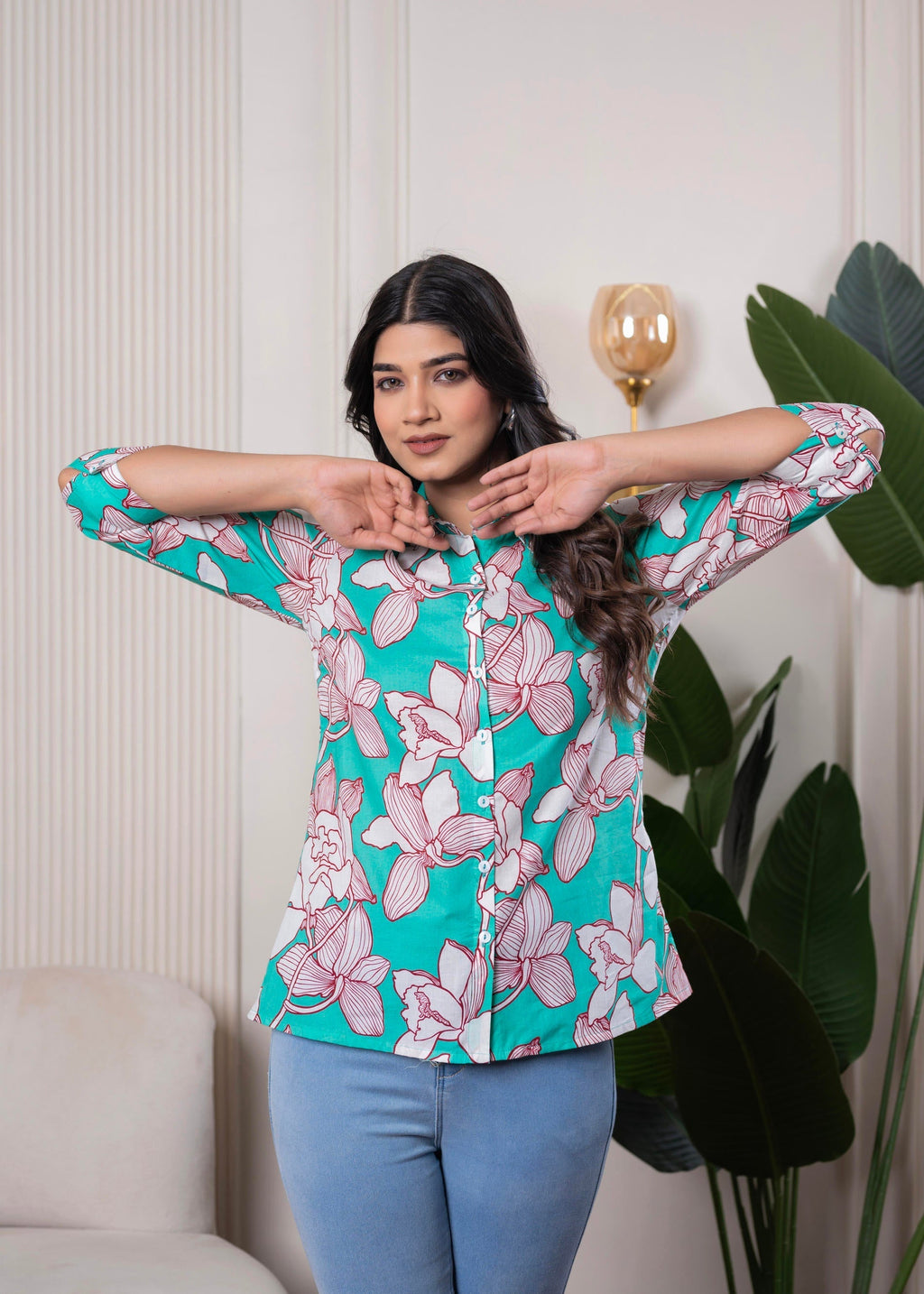 Juniper Lamora Turquoise Floral Button-Down Shirt