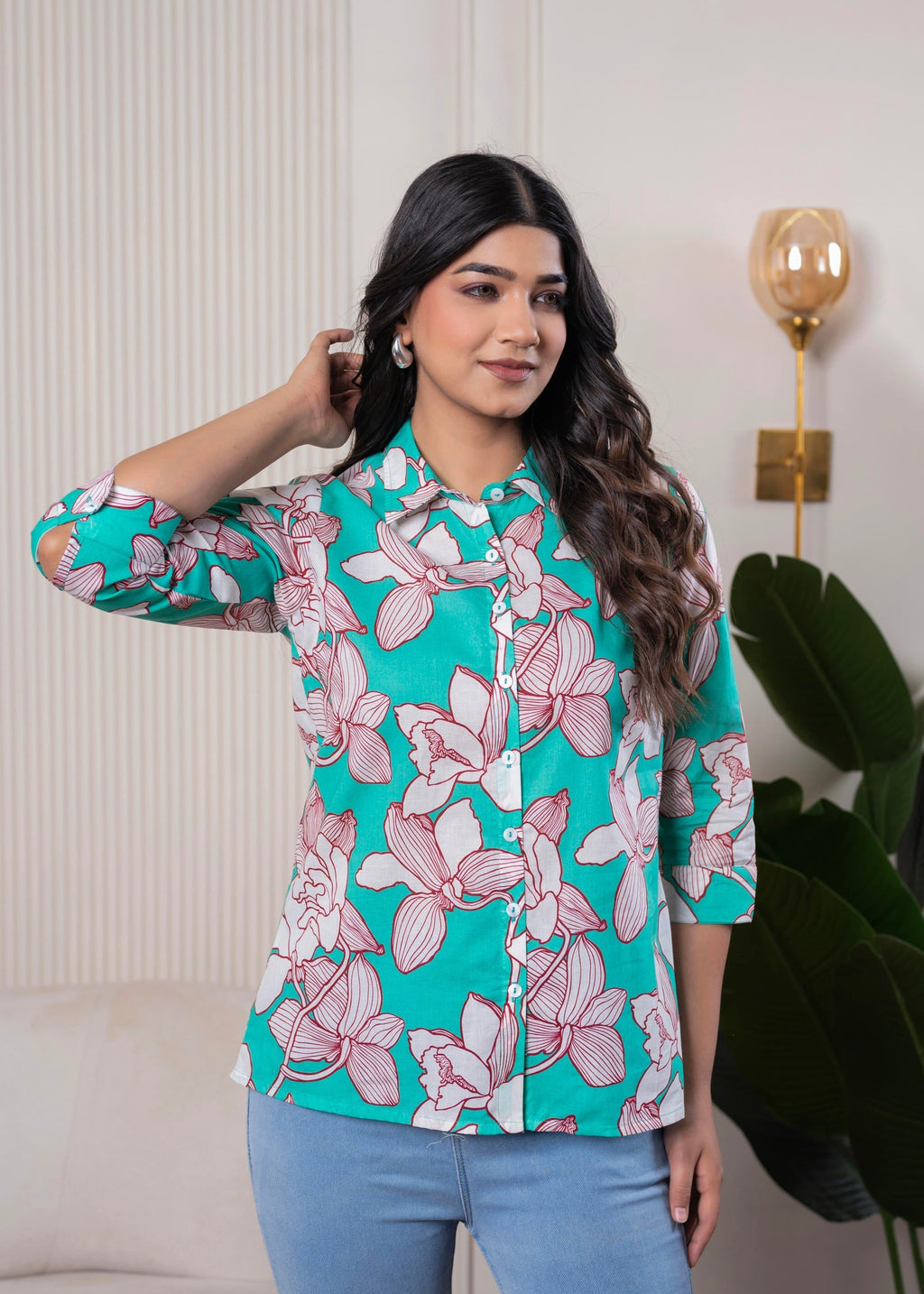 Juniper Lamora Turquoise Floral Button-Down Shirt