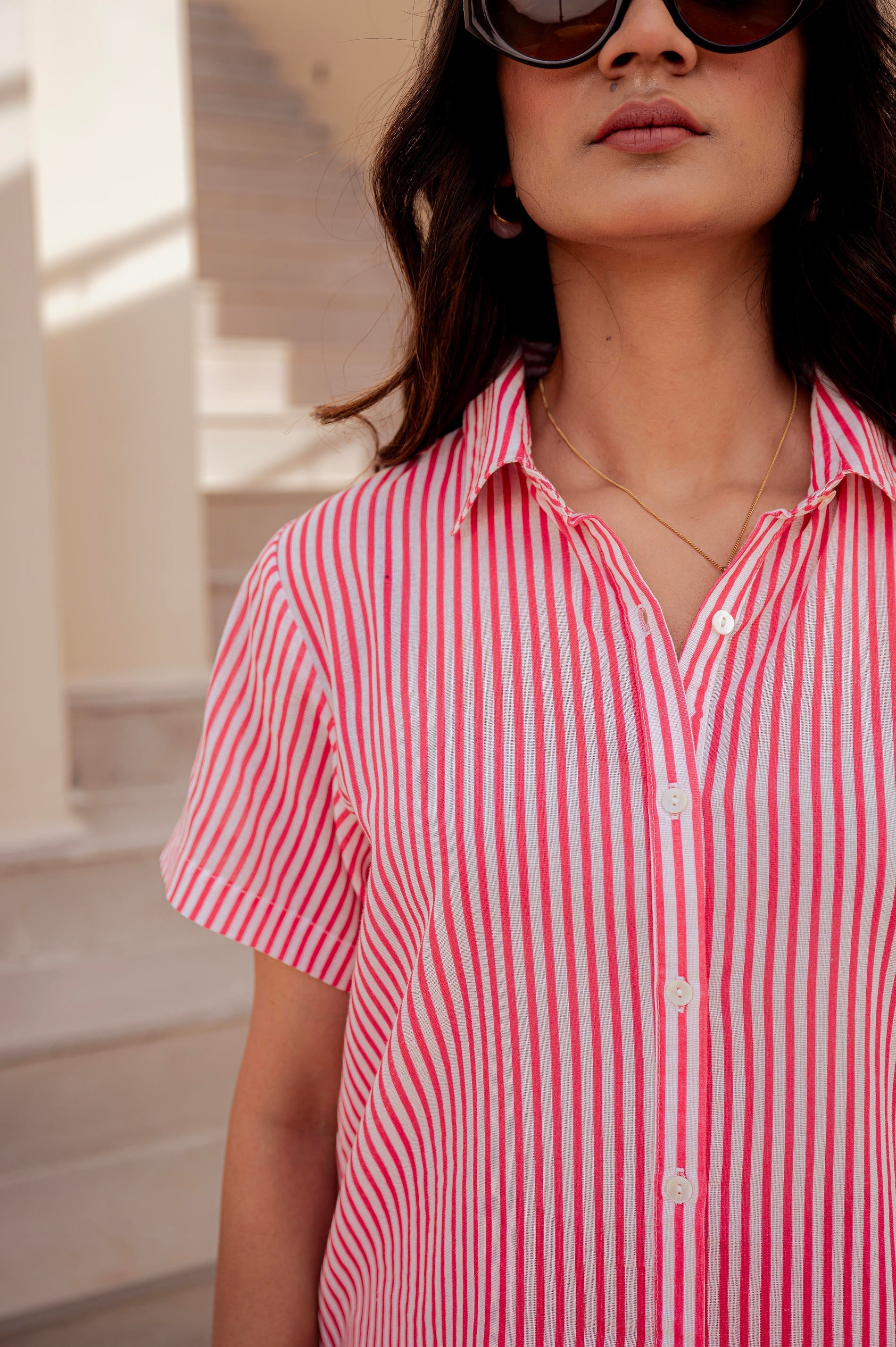 Juniper Lamora Vertical Striped Short-Sleeve Shirt