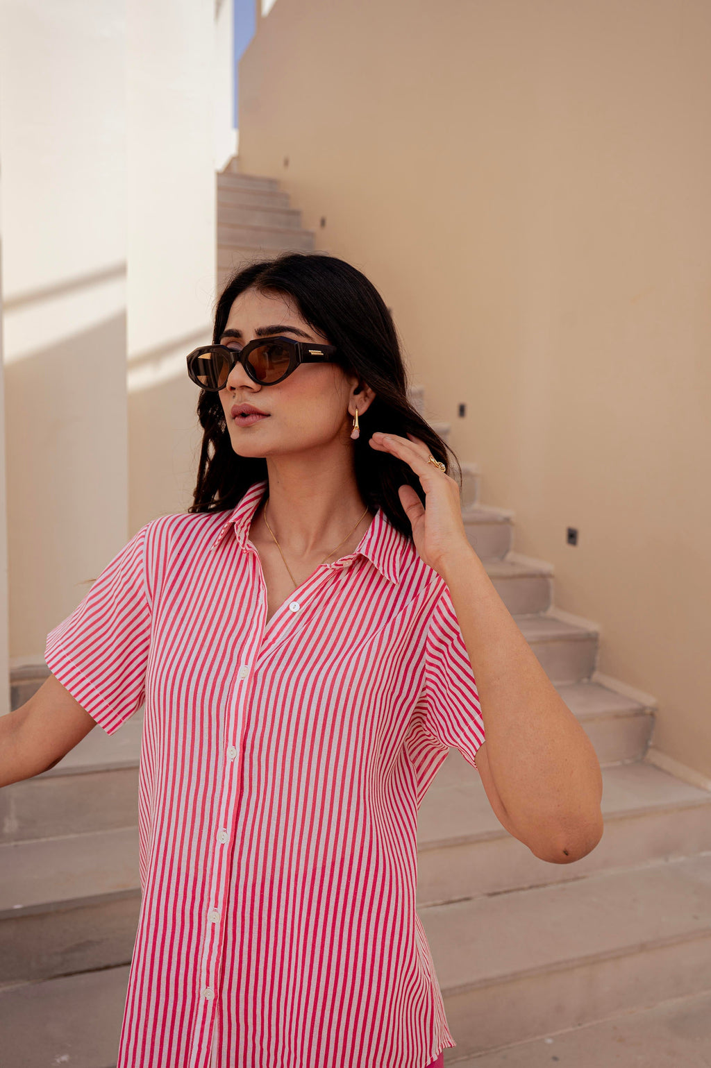 Juniper Lamora Vertical Striped Short-Sleeve Shirt