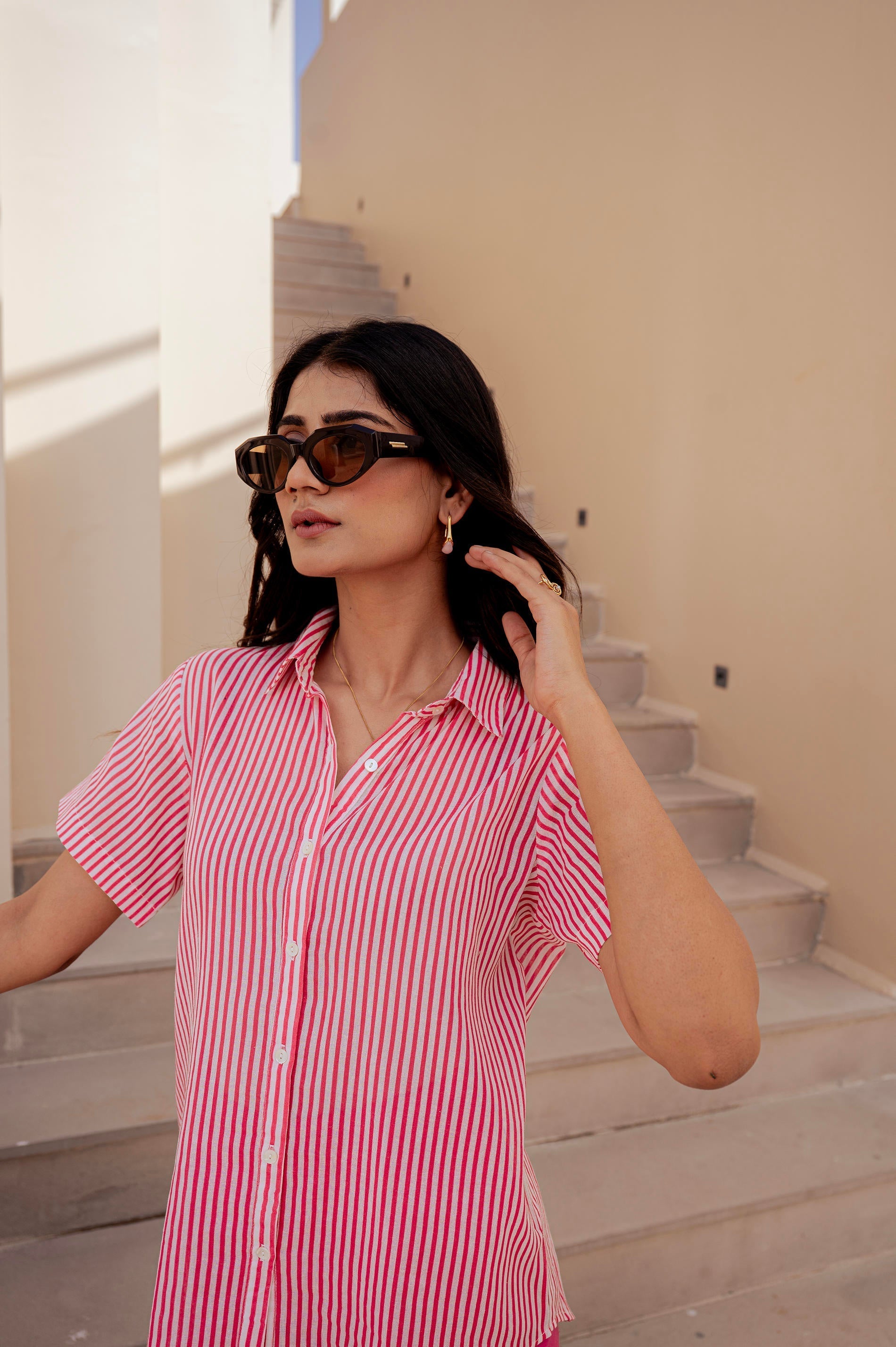 Juniper Lamora Vertical Striped Short-Sleeve Shirt