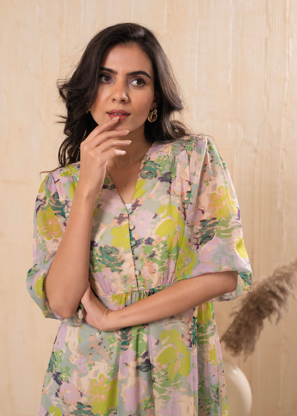 Juniper Lamora Pastel Floral A-Line Midi Dress