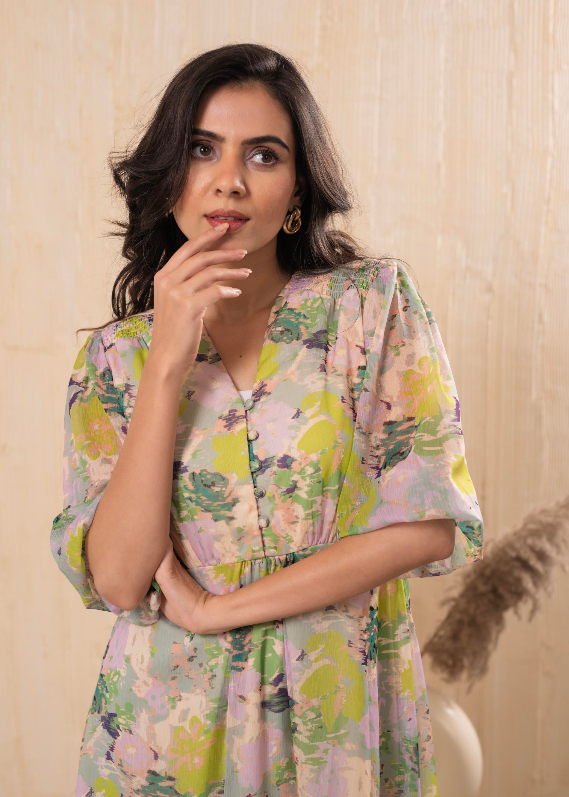 Juniper Lamora Pastel Floral A-Line Midi Dress