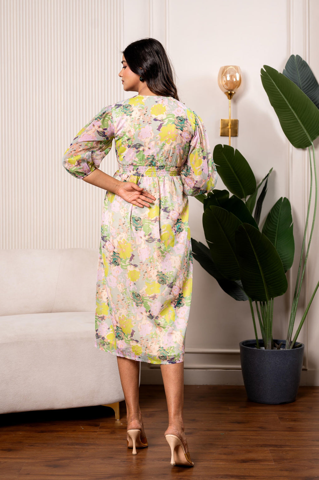 Juniper Lamora Pastel Floral A-Line Midi Dress