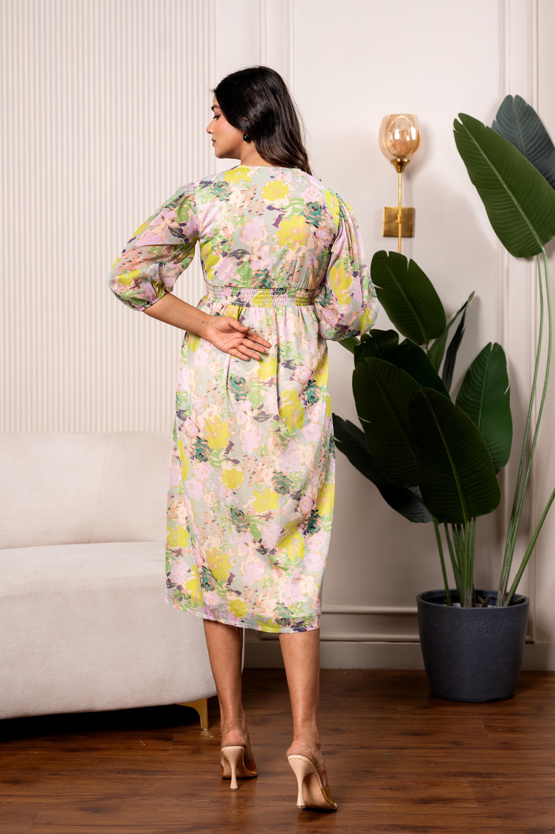 Juniper Lamora Pastel Floral A-Line Midi Dress