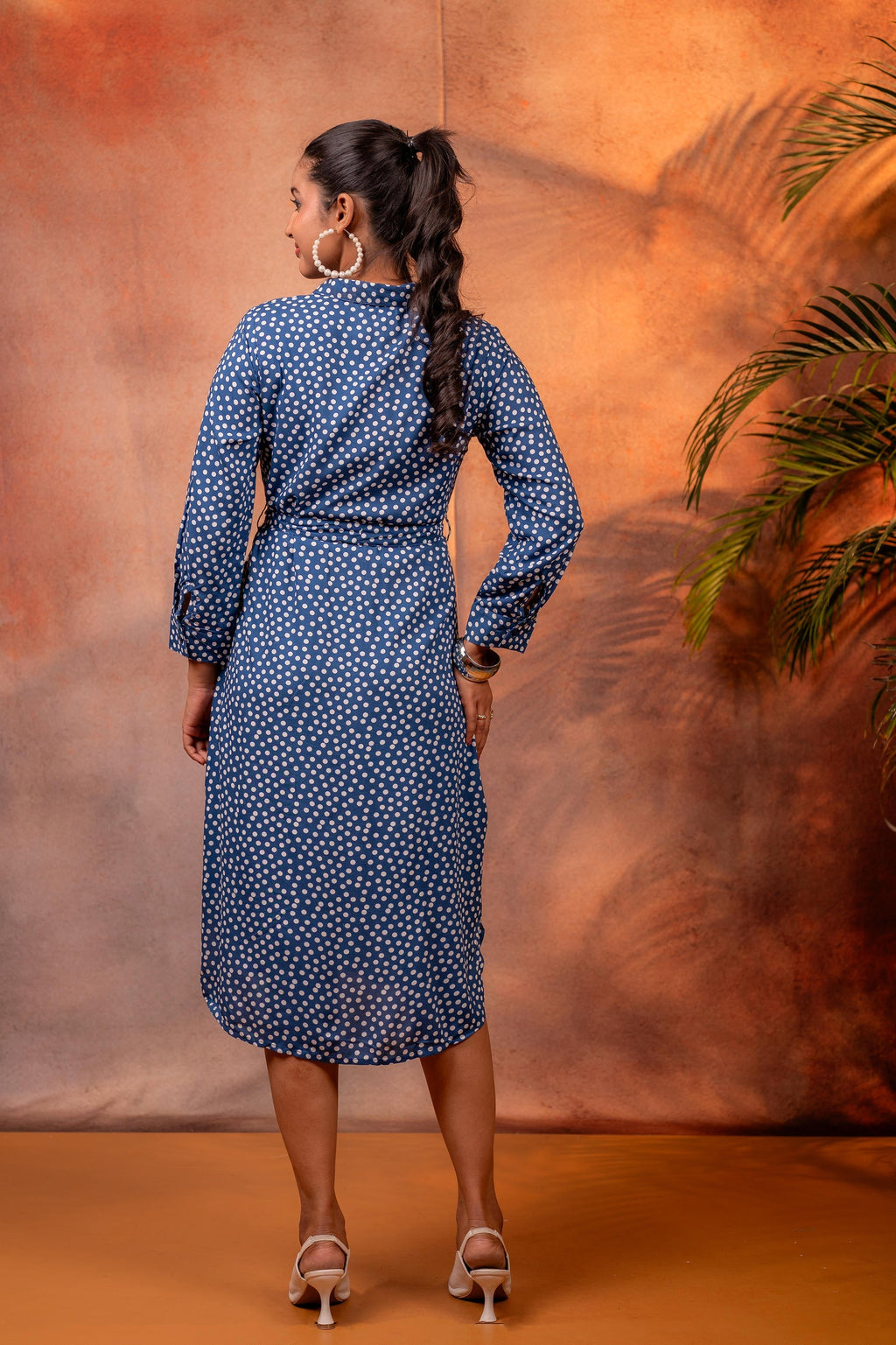 Juniper Lamora Navy Blue Polka Dot Shirt Dress With Waist Tie