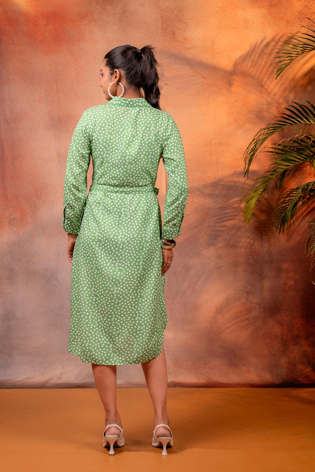 Juniper Lamora Green Polka Dot Shirt Dress With Waist Tie