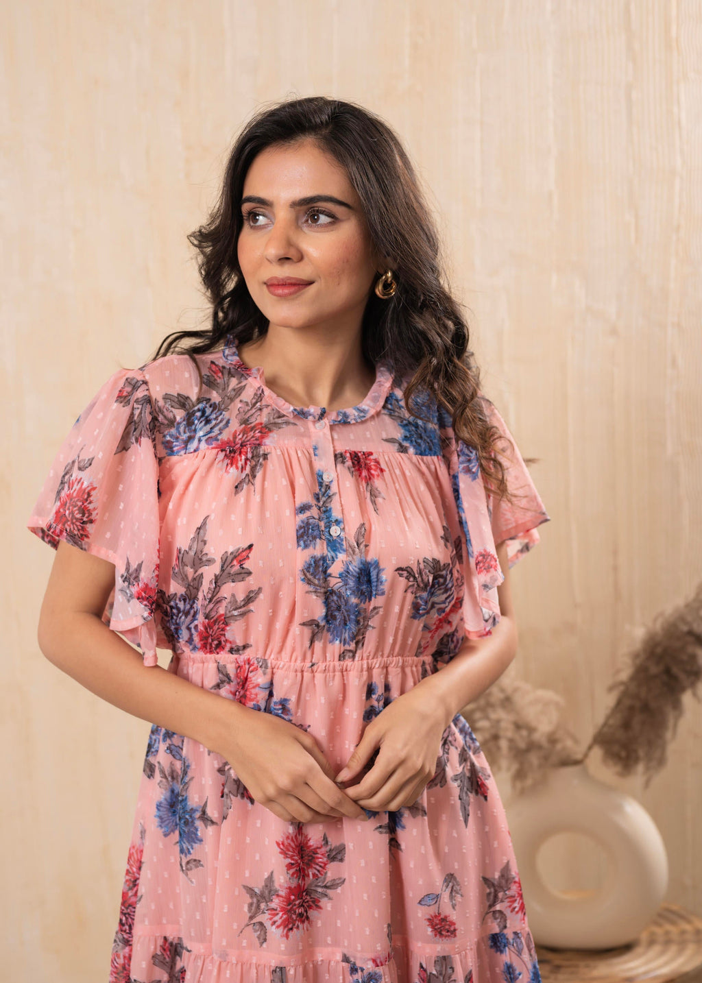 Juniper Lamora Peach Bloom Ruffle Tier Dress