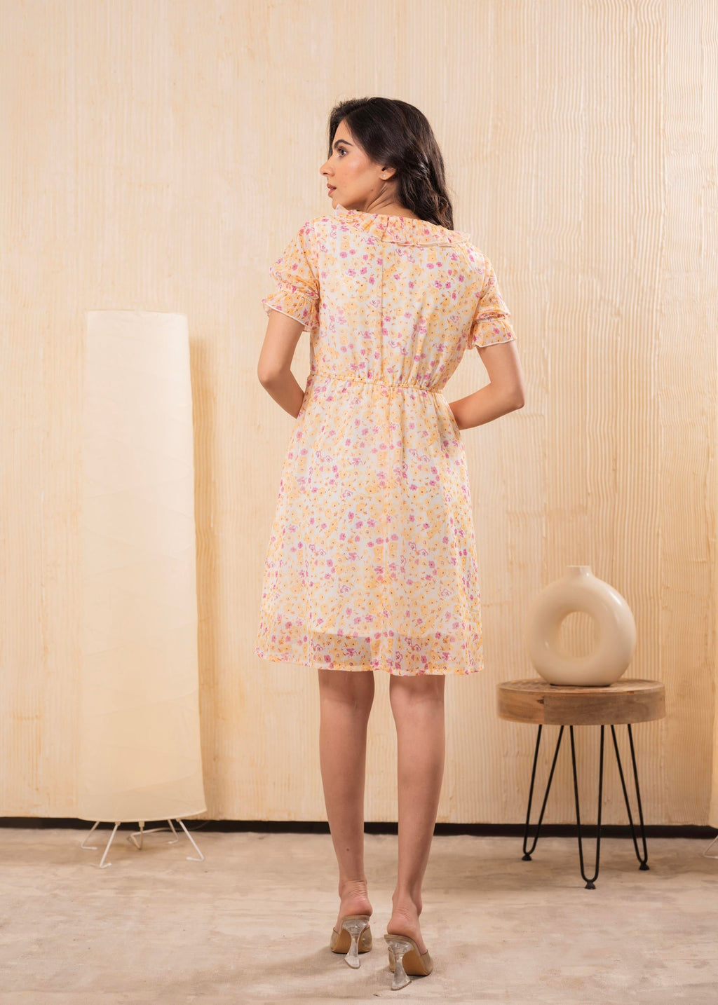 Juniper Lamora Pastel Peach Floral Fit & Flare Short Dress
