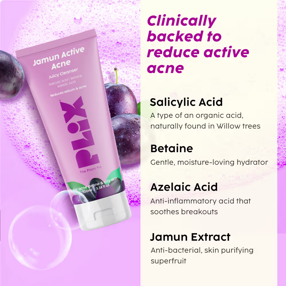 PLIX The Plant Fix - Jamun Active Acne Regime With Cleanser & Toner To Unclog Pores & Reduce Acne