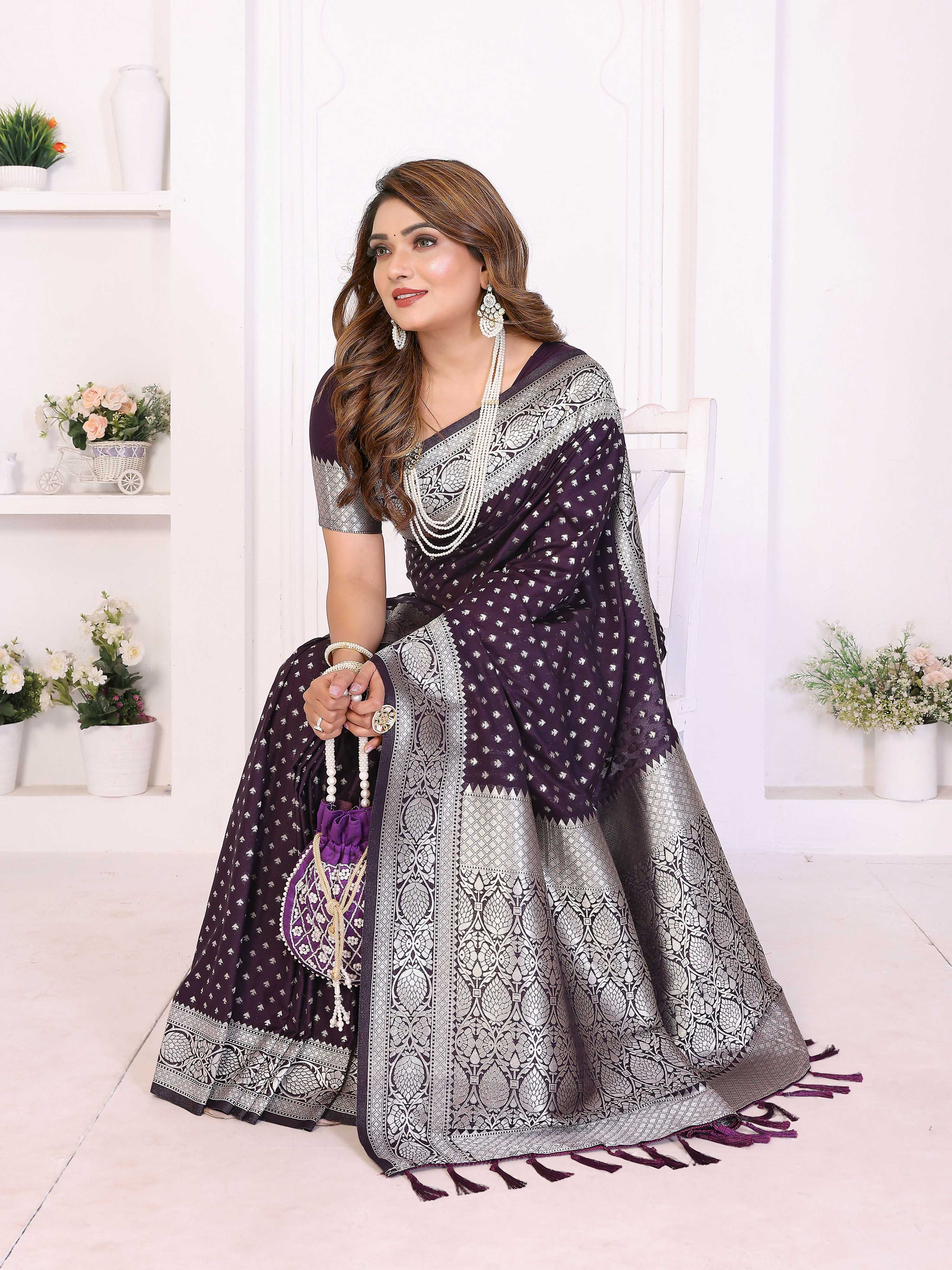 Aastha Fashion Purple Georgette Silk Zari Weaving Saree