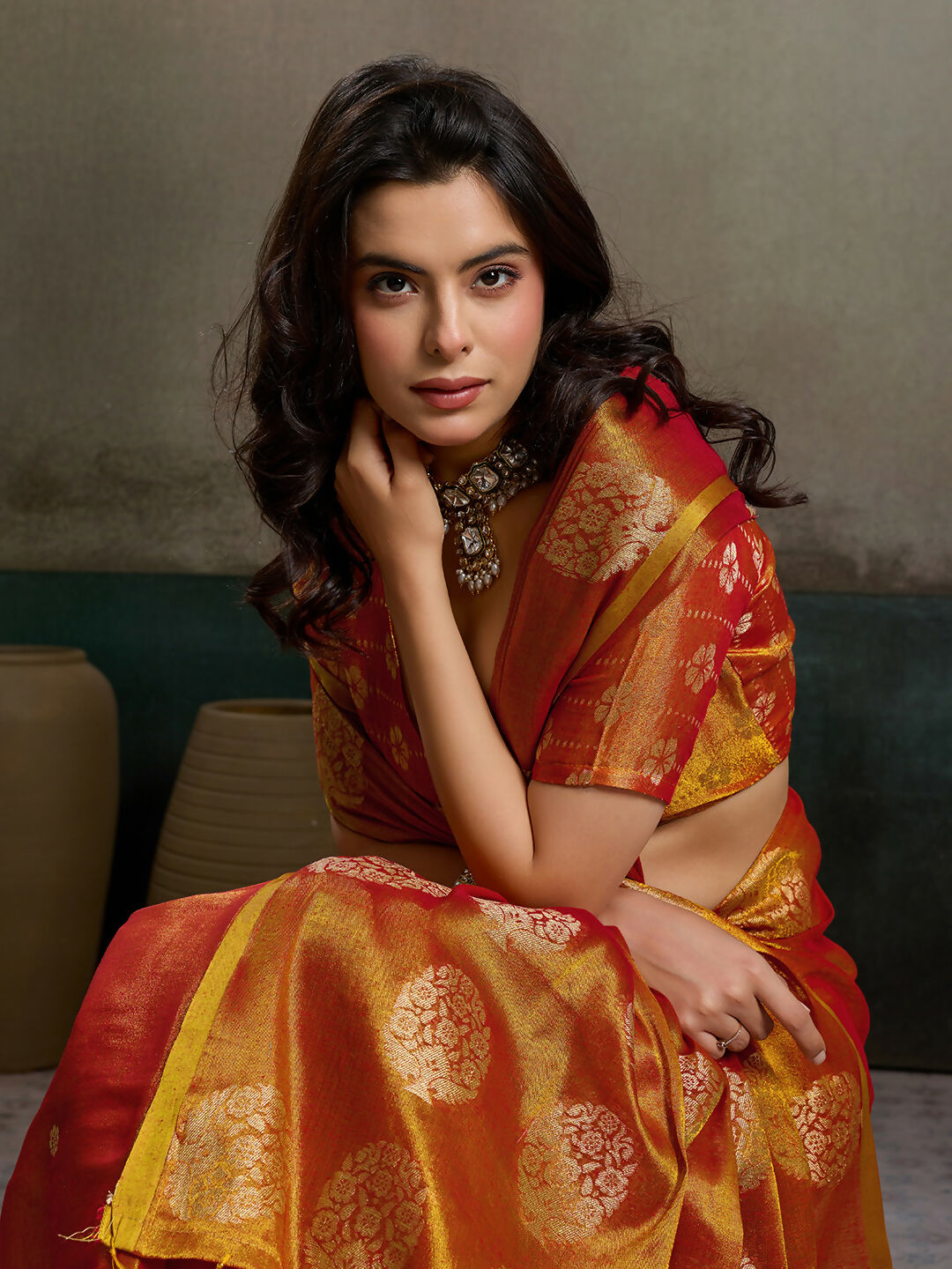 Shree Shyam Fashion Orange Tissue Silk Saree