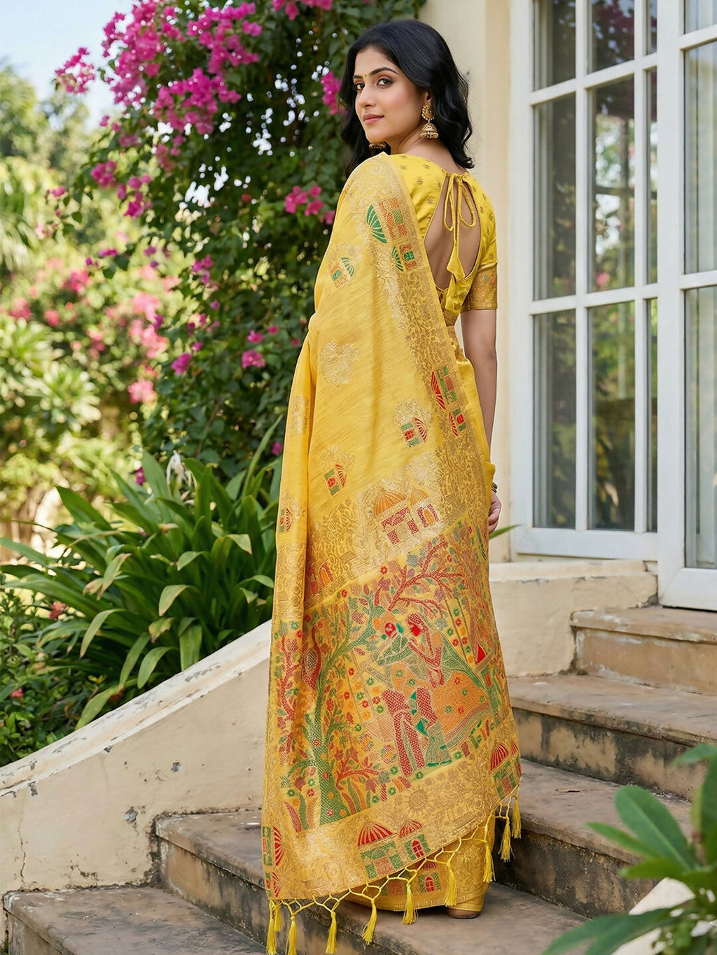 Shree Shyam Fashion Yellow Linen Cotton Saree