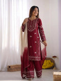 Teeya Creation Womens Trendy Stylish Embroidery Thread Work Maroon Kurta Set