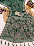 Vastranavya Morpeach Muga Cotton Meenakari & Azarakh Pallu Saree with Contrast Blouse