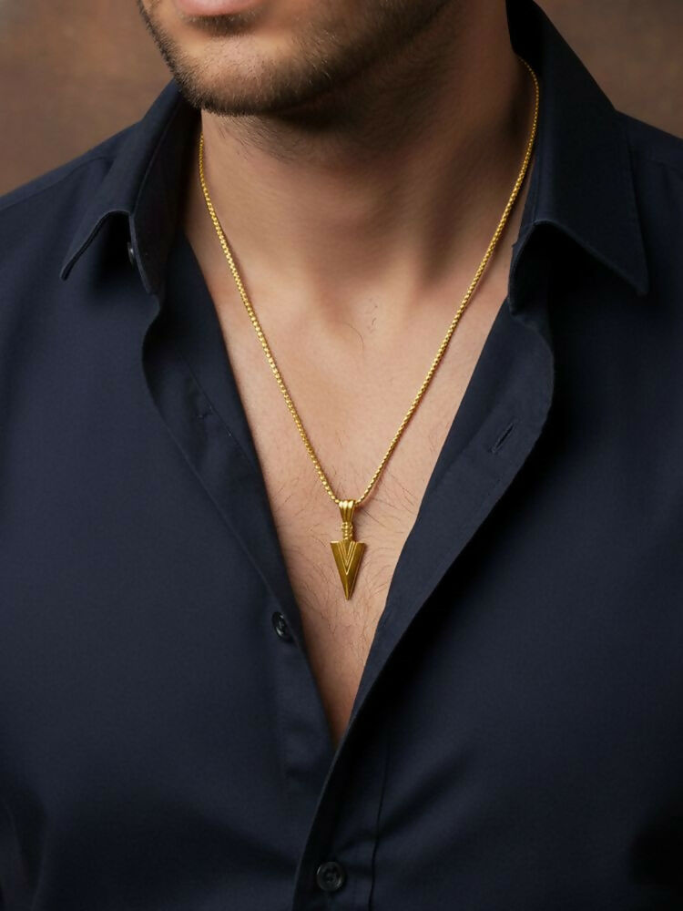 NVR Men's Arrow Shaped Gold Plated Pendant with Chain