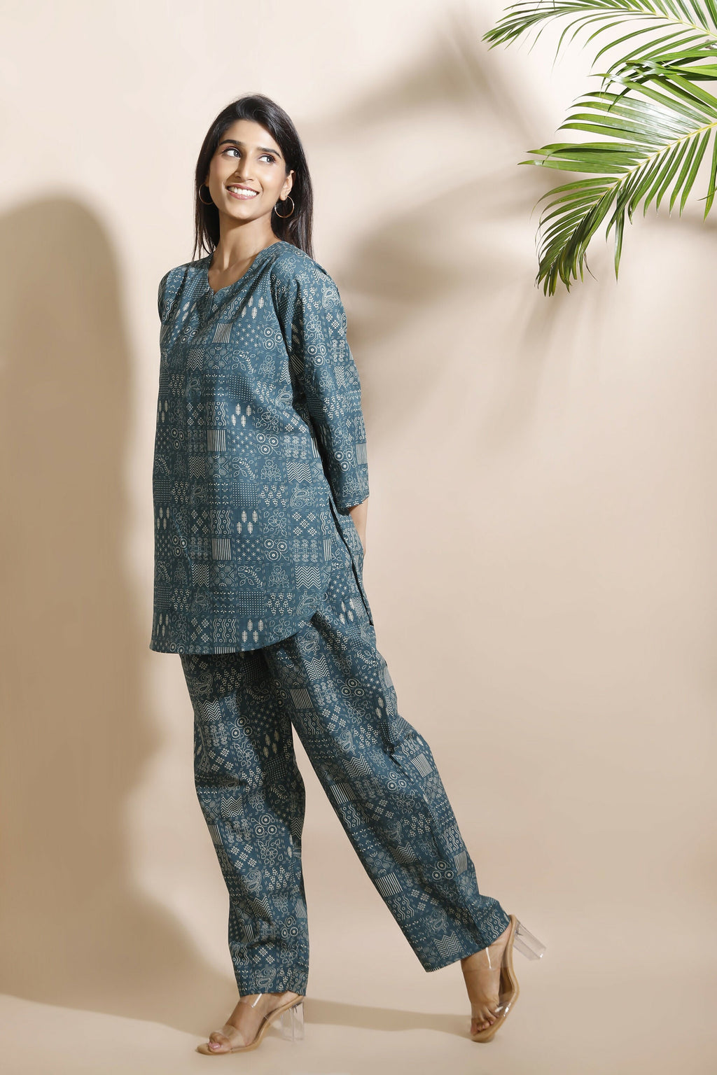 Breathables Abstract Green Cotton Kurta & Pant Co-Ord Set