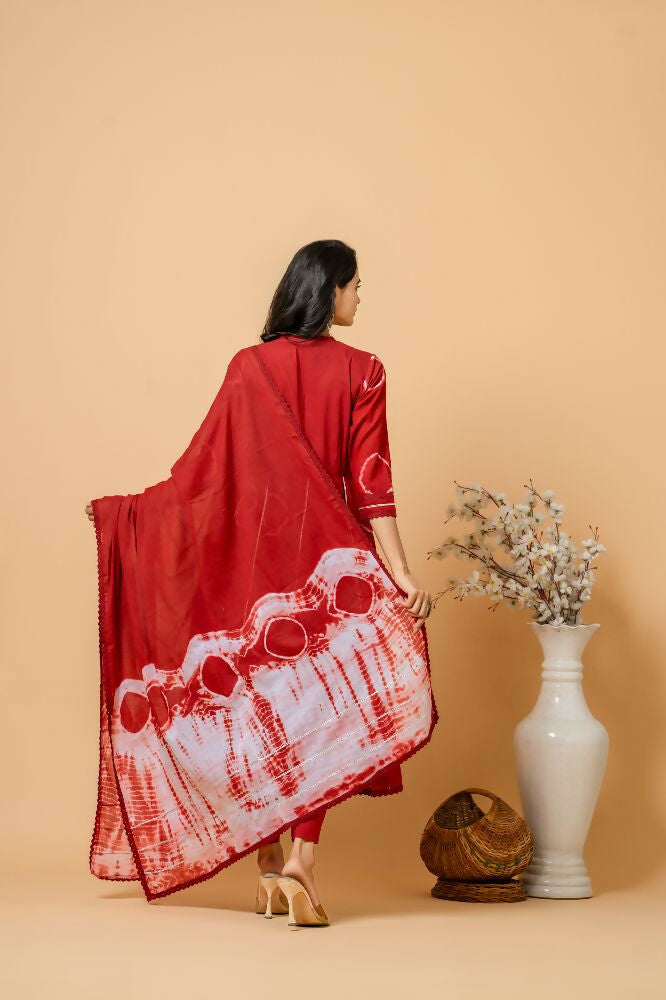 Joban Fashion Red Tie & Dye Cotton Suit Set