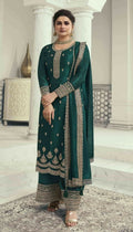 Anaita Teal Green Silk Georgette Stitched Suit with Embroidery Sequins