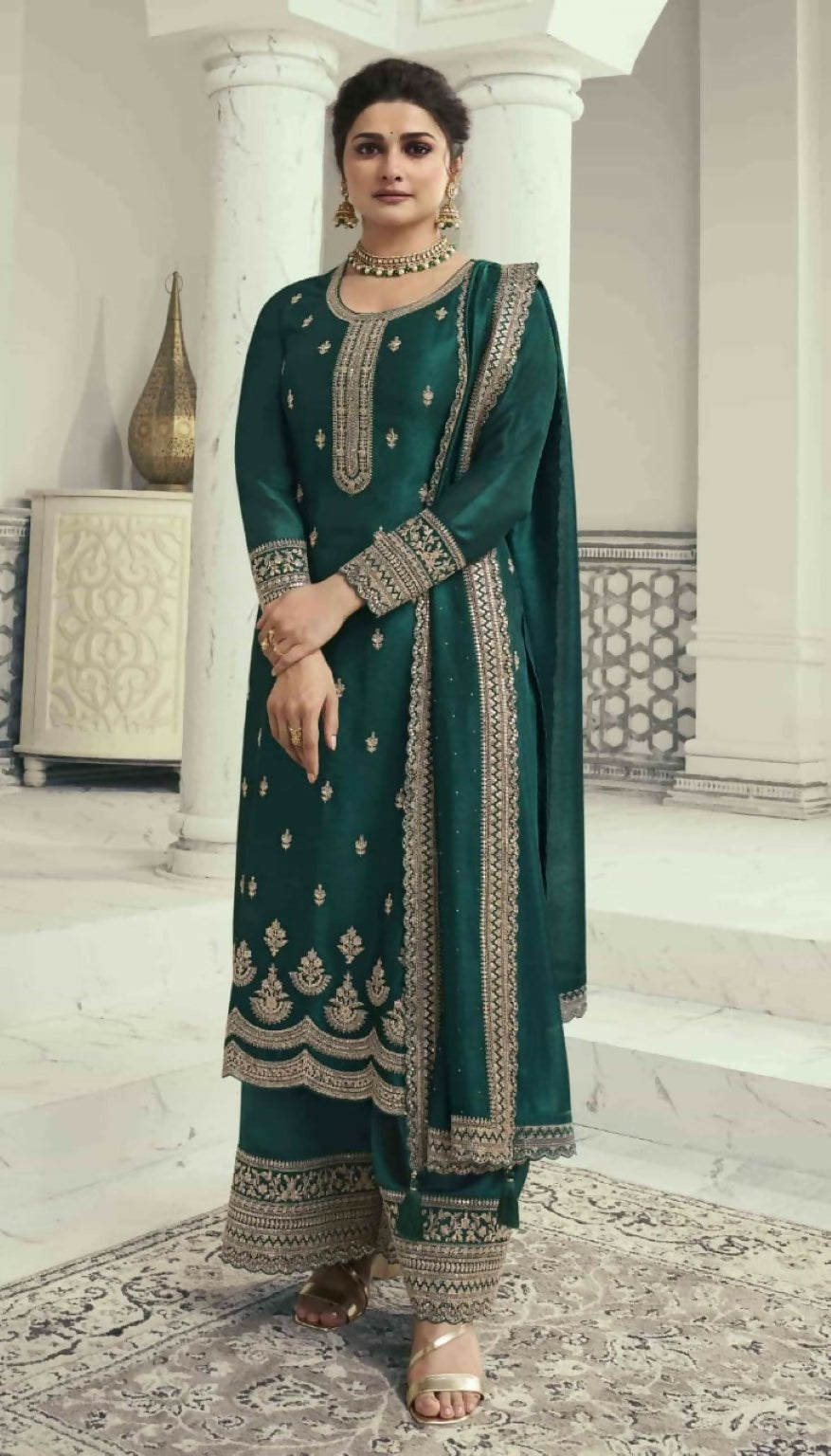 Anaita Teal Green Silk Georgette Stitched Suit with Embroidery Sequins