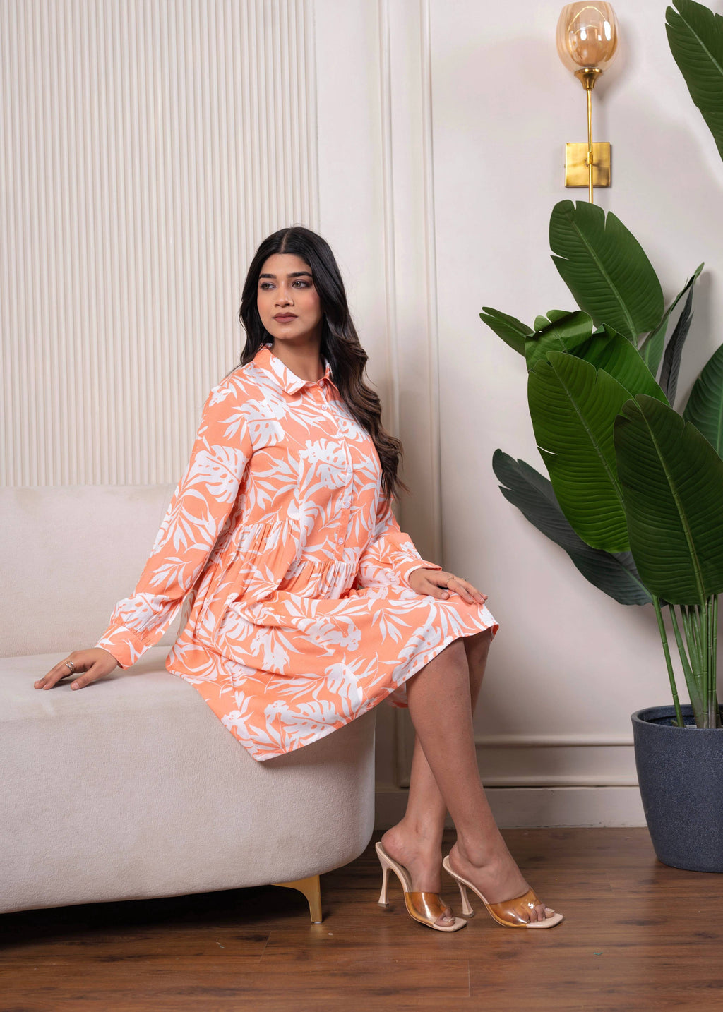 Juniper Lamora Orange Leaf Breeze Shirt Dress
