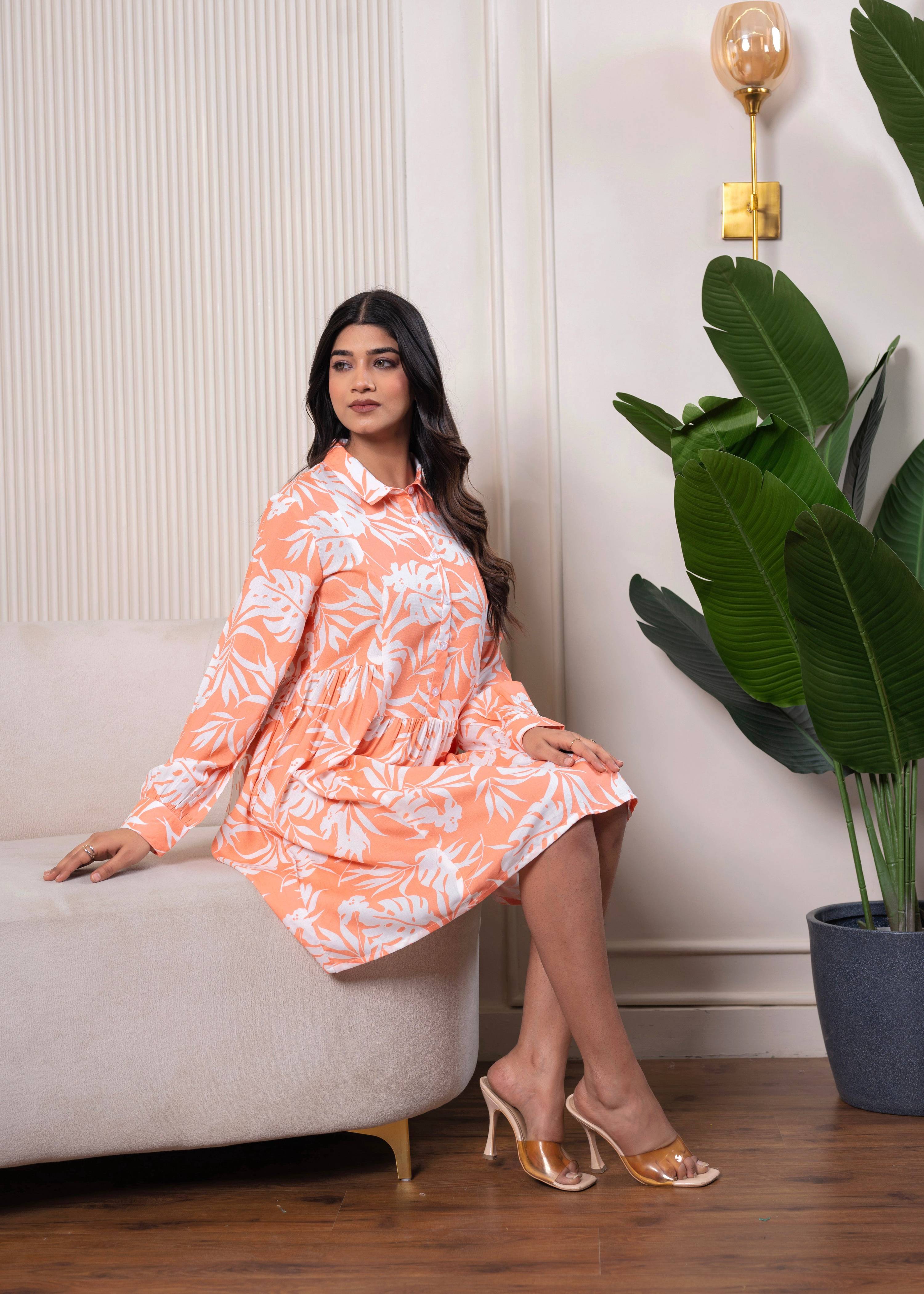 Juniper Lamora Orange Leaf Breeze Shirt Dress