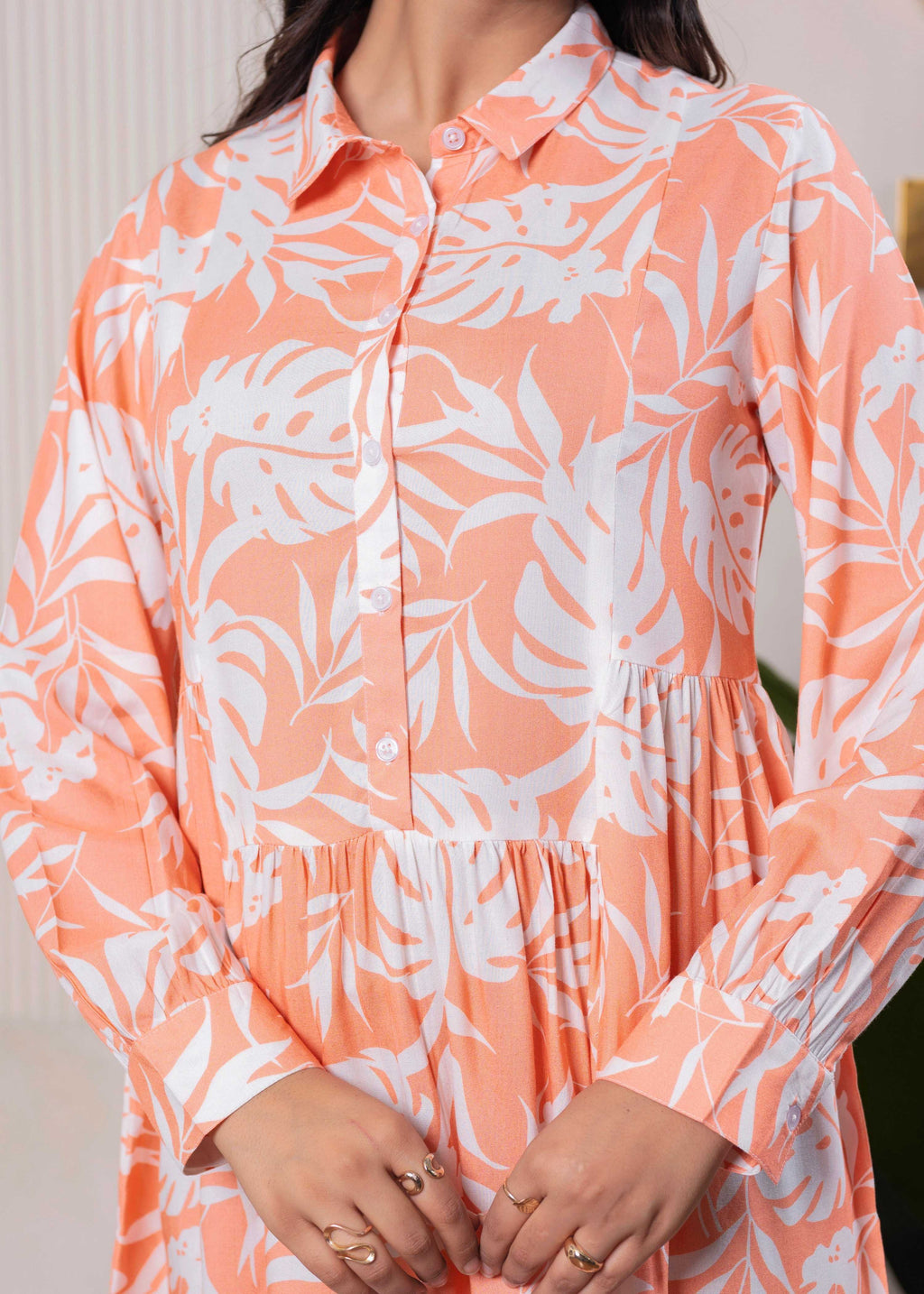 Juniper Lamora Orange Leaf Breeze Shirt Dress
