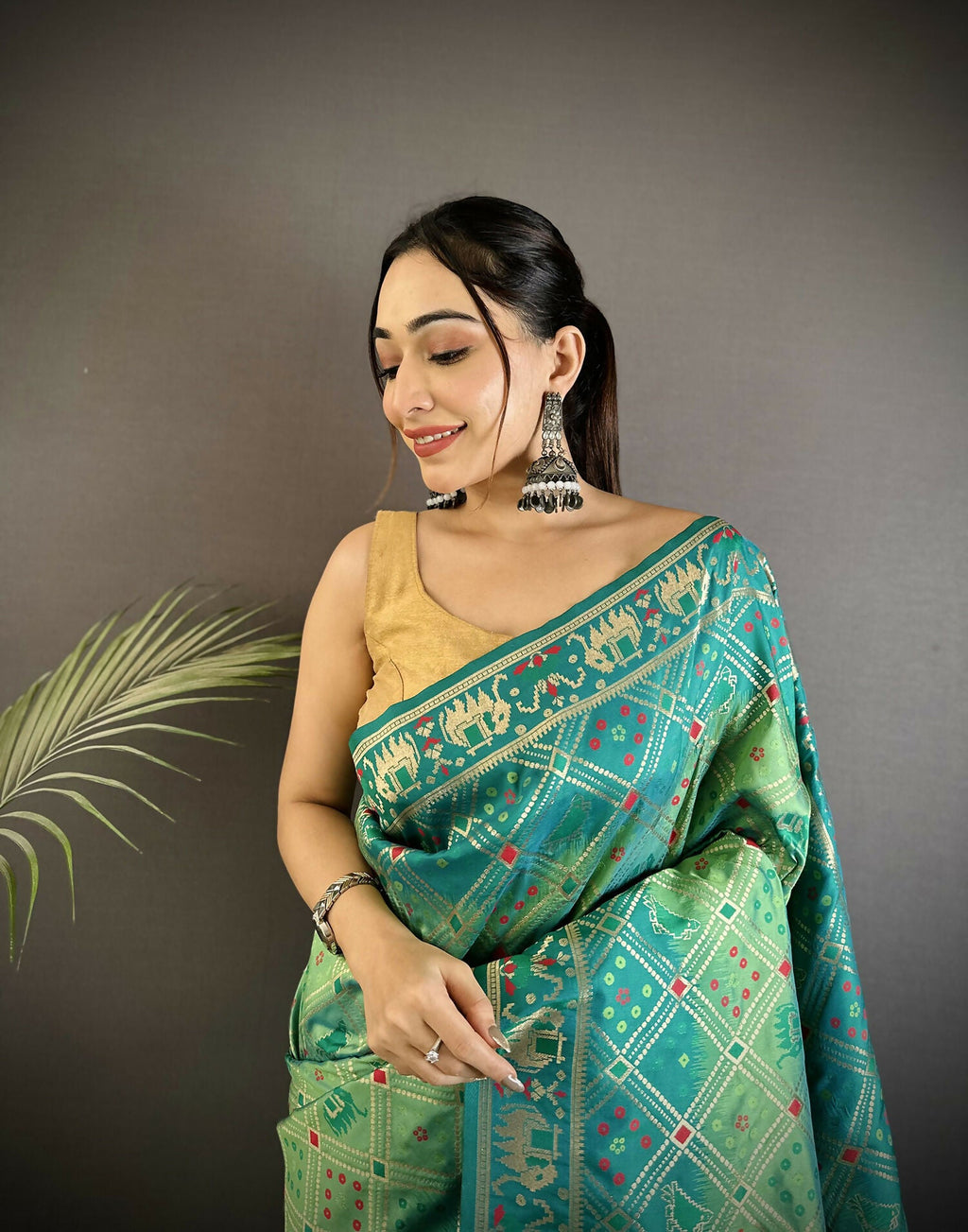 Joban Fashion Turquoise Geometric Pattern Soft Silk Patola Saree