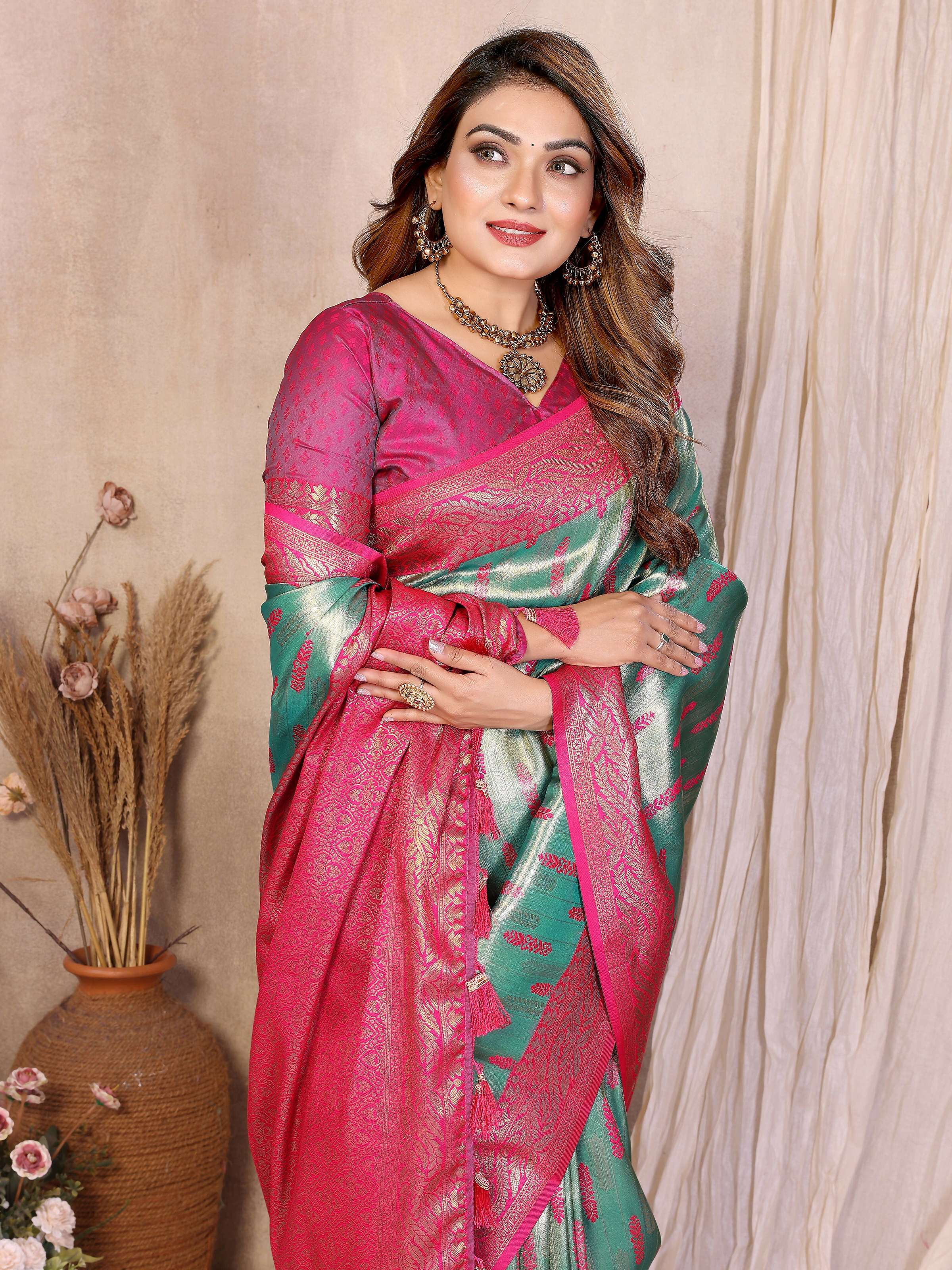 Aastha Fashion Sea Green Tissue Silk Paithani Woven Saree