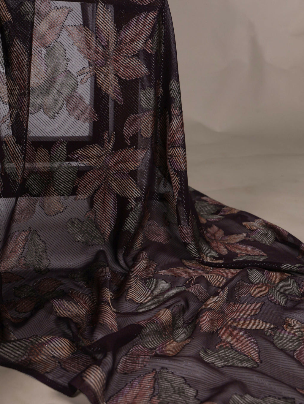 Vastranavya Wine Lurex Brasso Floral Printed Saree with Unstitched Blouse