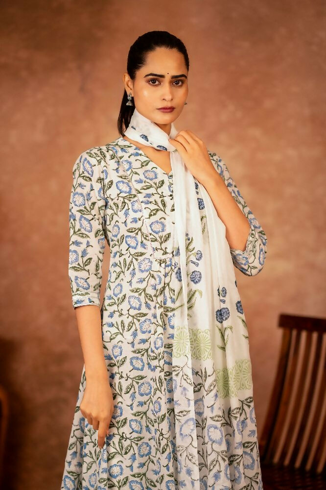 Joban Fashion Blue Hand Block Printed Cotton Suit Set